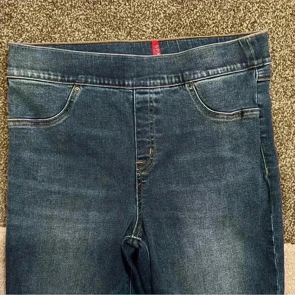 Spanx Jeans Womens Blue Denim Stretch Distressed Ankle Skinny Raw Hem - L - Picture 3 of 8